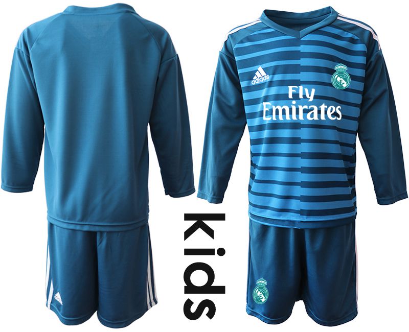 Youth 2020-2021 club Real Madrid blue long sleeve goalkeeper Soccer Jerseys->real madrid jersey->Soccer Club Jersey